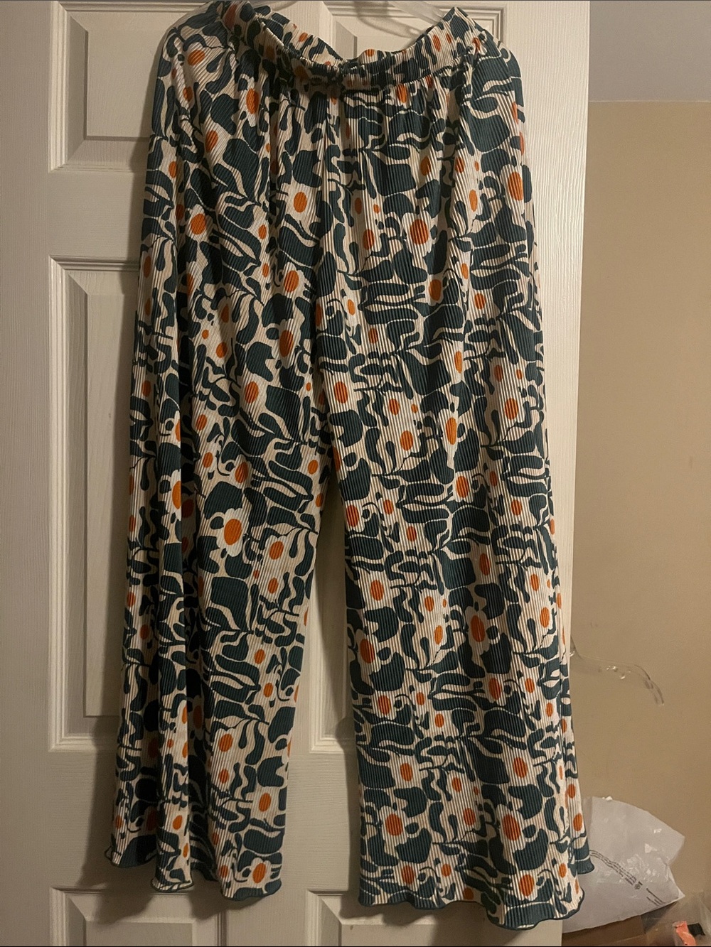 EARTHBOUND Wide Leg Floral Print Pants in Green, Cream & Orange